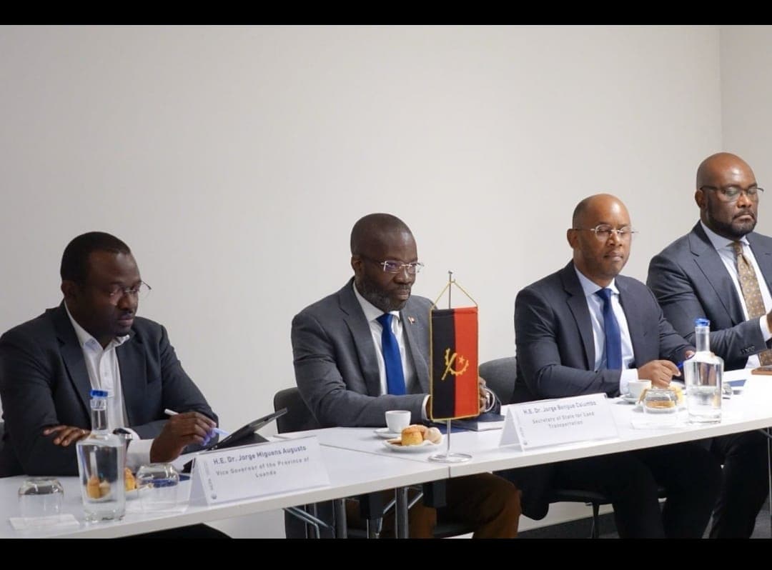 Angolan institutional panel seated behind the national flag